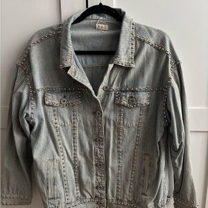 POL Women's Studded Striped Denim Jacket